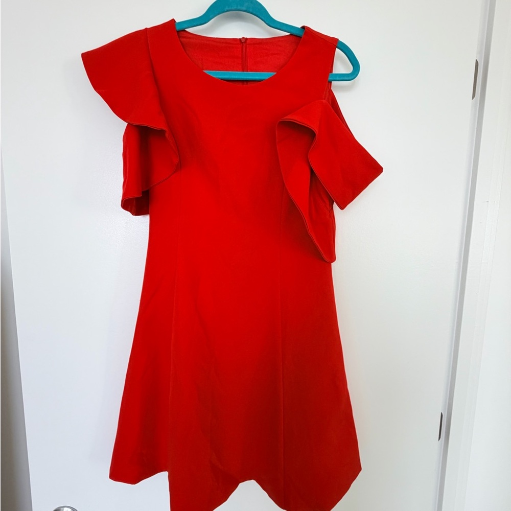 Bold Red Cold-Shoulder Ruffle Mini - image 1